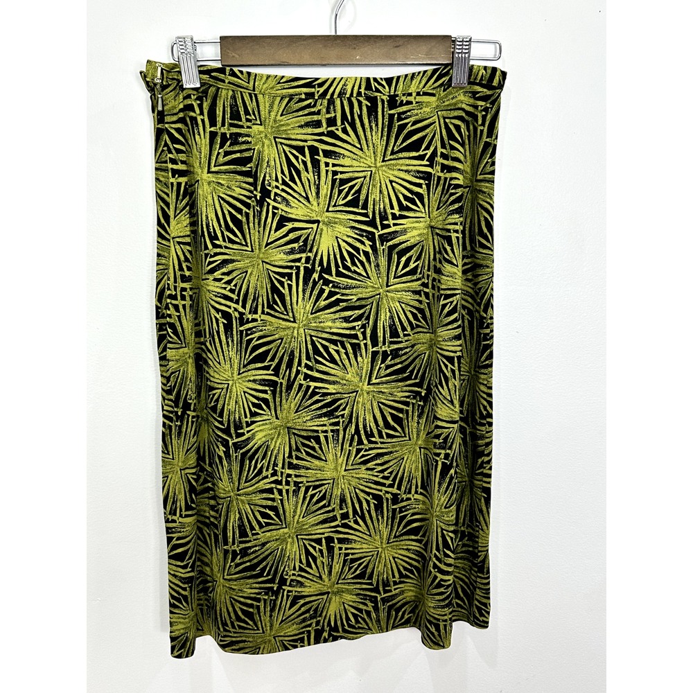 Diane von Furstenberg Silk Midi Skirt Womens 8 Green Abstract Artsy Statement